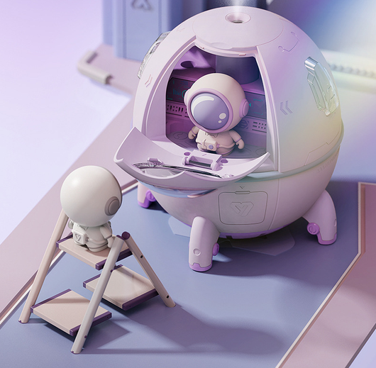 White USB astronaut humidifier shaped like a rocket, emitting mist, with a small astronaut figure inside a clear dome. - Image 8