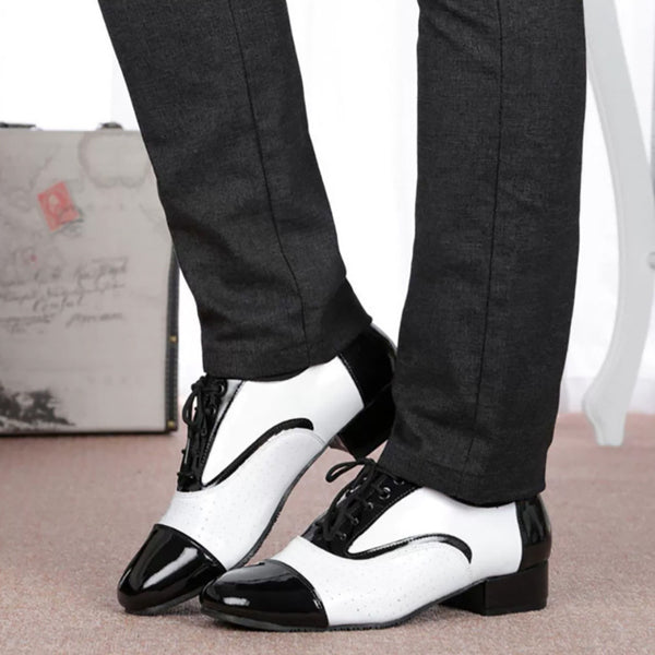 Zapatos de Baile Latino para Hombre Cuero Negro y Blanco Profesionales