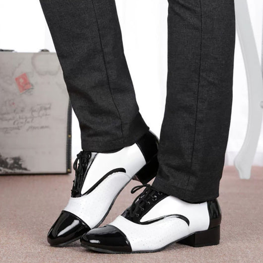 Zapatos de Baile Latino para Hombre Cuero Negro y Blanco Profesionales