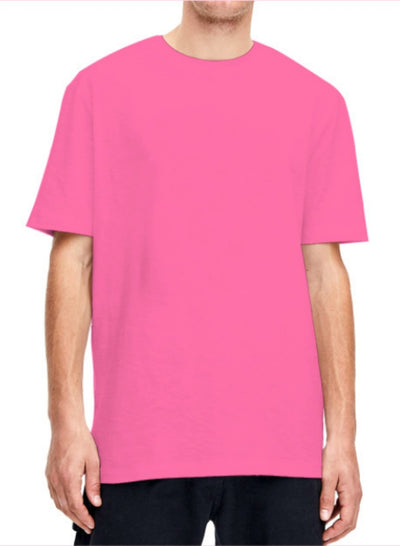 Plain light beige short-sleeved crew neck t-shirt made of cotton, shown on a model. - Image 17