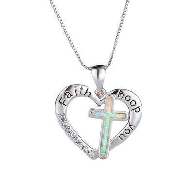 Collar Colgante de Corazón con Cruz Jesús de Ópalo Imitación - Joyería de Fe - Image 11