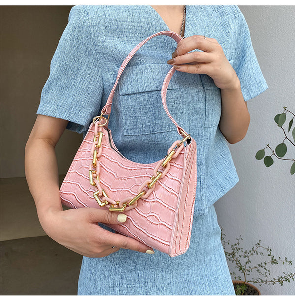 Bolso de Hombro con Textura de Piedra y Cadena para Mujer