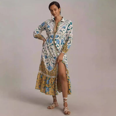 Vestido Camisero Floral de Manga Larga para Mujer