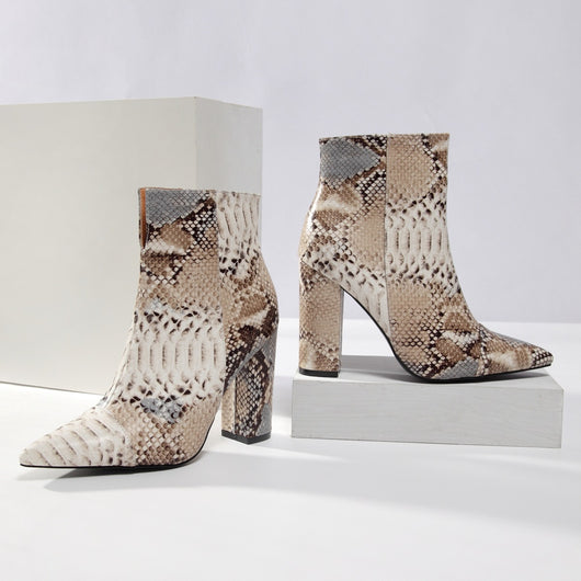 Botas Cortas con Patrón de Piel de Serpiente para Mujer - Estilo Europeo - Image 9
