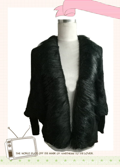 Cardigan Suelto Talla Grande con Cuello de Piel - Suéter Capa Manga Murciélago Otoño Invierno - Image 5