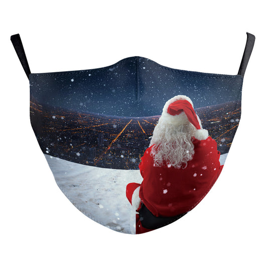 Black adult dust mask with a Christmas wreath design featuring Santa Claus in the center. - Image 17