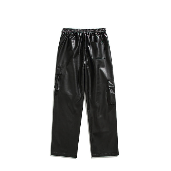 Pantalones de Cuero PU Retro Americano Holgados y Rectos para Hombre - Image 5