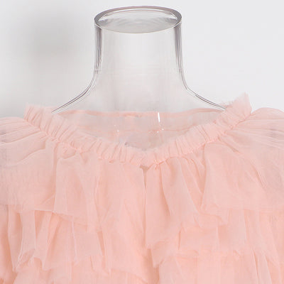 Blusa Mesh de Manga Larga con Cuello Redondo y Volantes Personalizables para Mujer - Image 11