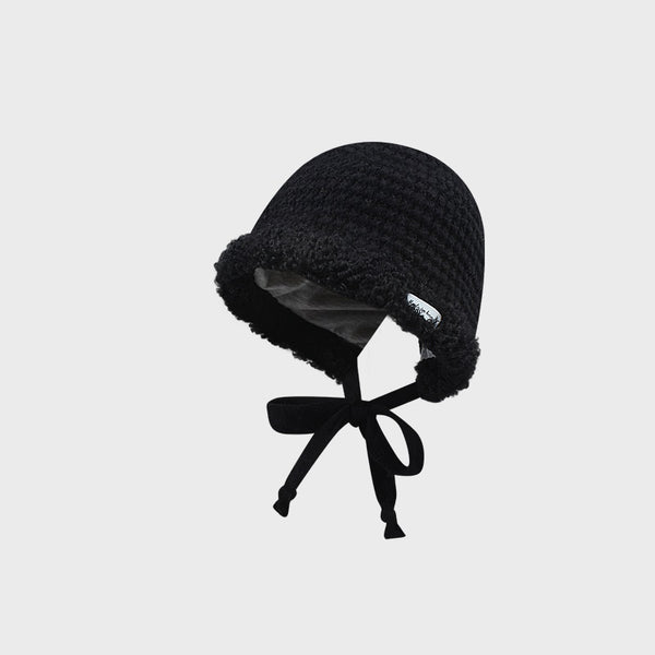 Gorro de Lana Tejido Grueso y Cálido con Correa Decorativa