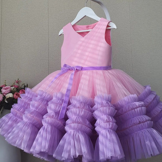Vestido Infantil de Tul Jacquard con Pompones para Presentaciones - Image 12
