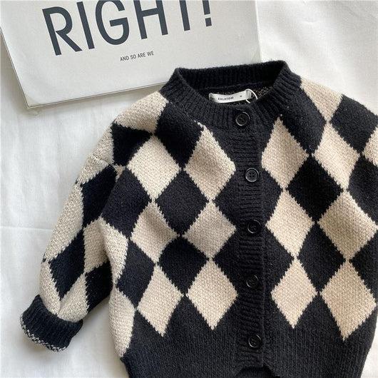 Suéter Infantil Estilo Coreano con Patrón Rombo Holgado - Image 4