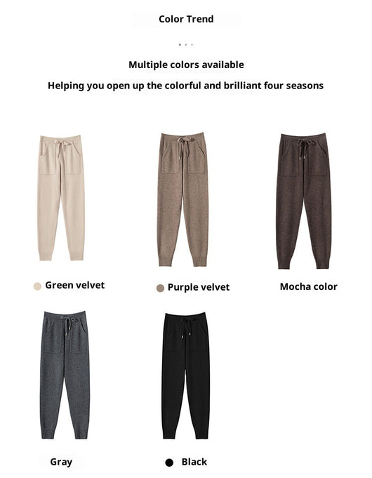 Pantalones de Punto Otoño-Invierno para Mujer, Cintura Alta Drapeado Elegante Efecto Adelgazante - Image 29