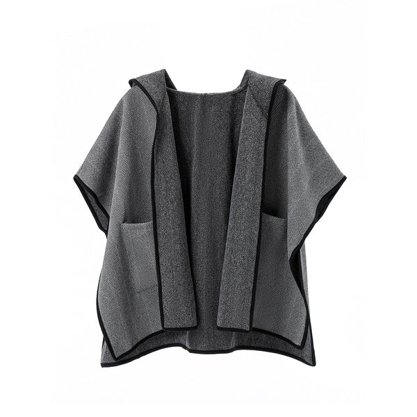 Poncho Capa de Lana Reversible con Patrón Espiga y Capucha - Image 5