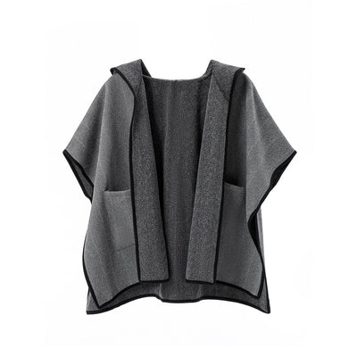 Poncho Capa de Lana Reversible con Patrón Espiga y Capucha - Image 5