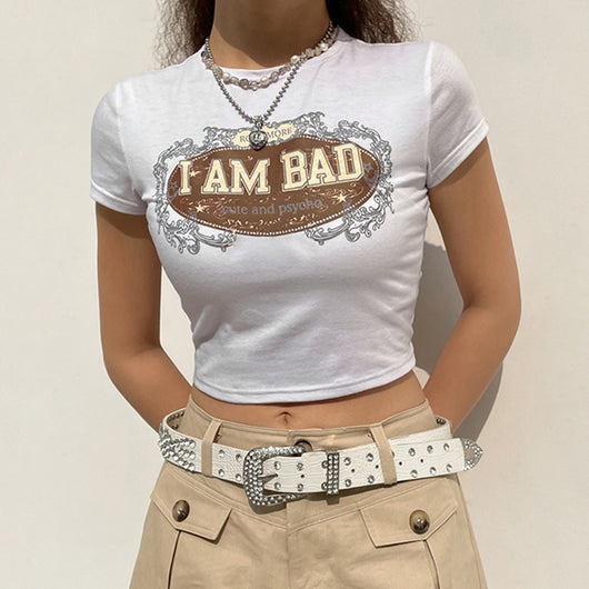 Blusa Cropped Cuello Redondo con Estampado de Letras - Image 11