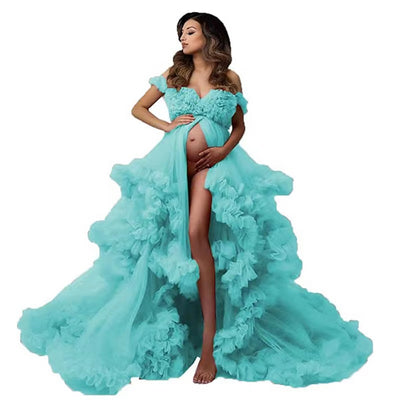 Vestido de Maternidad Elegante Asimétrico con Malla para Sesión Fotográfica - Image 2