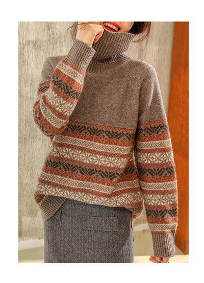 Suéter Tejido Jacquard Cuello Alto Mujer Oversize - Image 7