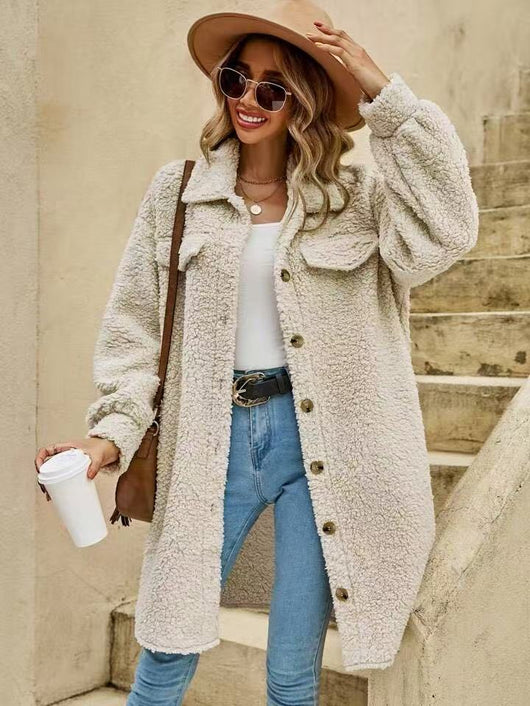 Abrigo de Piel Sintética Tipo Teddy con Capucha Largo Medio para Mujer - Image 12