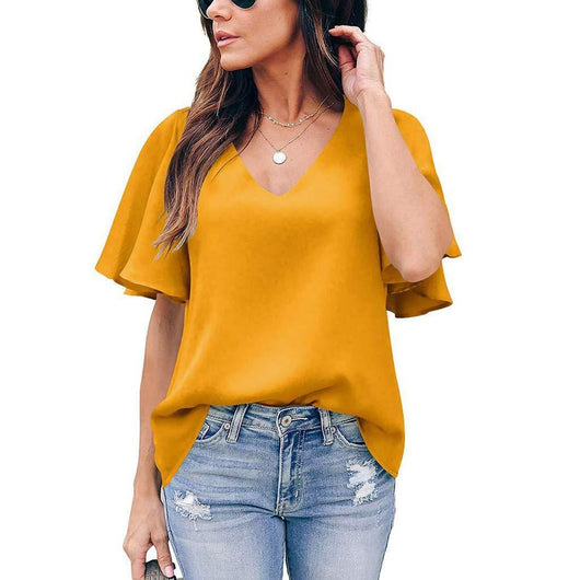 Blusa Suelta con Cuello en V y Mangas Volantes - Image 2