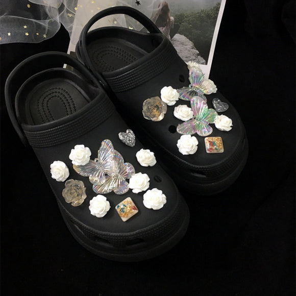 Hebillas Decorativas Flores para Tenis - Accesorios DIY Negro