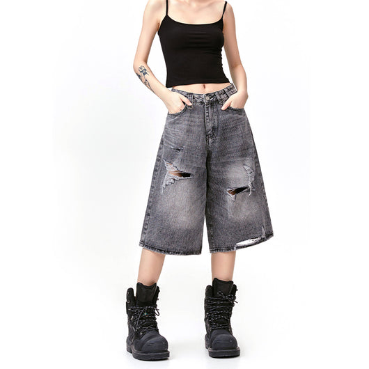 Pantalones Cortos Punk Rock Retro Americano Destructurados - Image 4