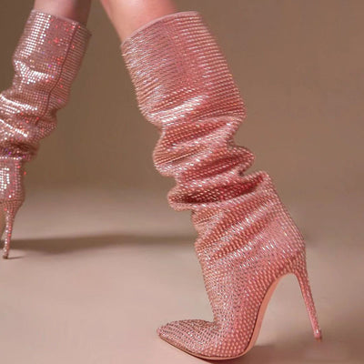 Botas Altas de Tacón Stiletto con Strass y Punta Fina en Cachemira - Image 17