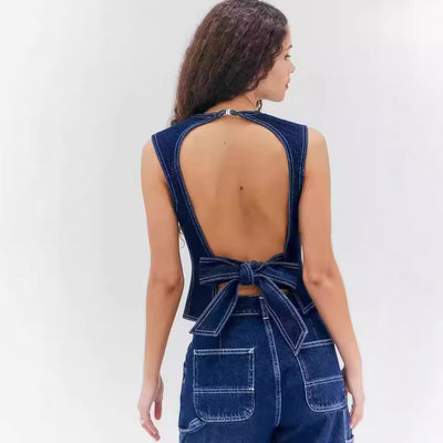 Chaleco Denim Casual sin Mangas Cintura Alta - Image 5