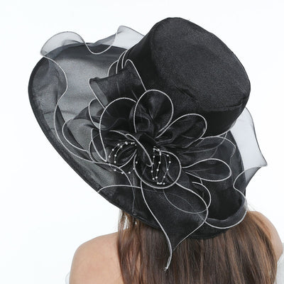 Sombrero de Playa Vintage con Malla Floral y Organza - Image 4