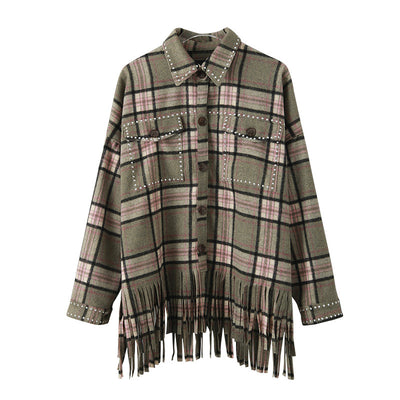 Chaqueta Camisa a Cuadros con Flecos - Image 7