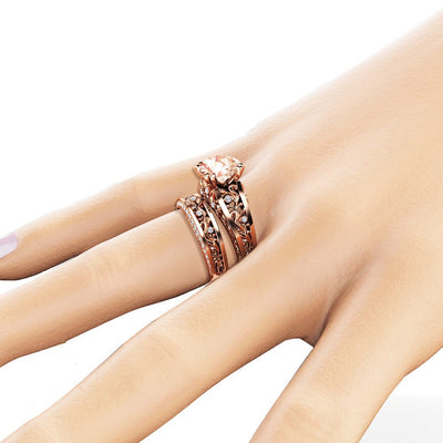 Anillo de Compromiso Oro Rosa 14K con Gema Champagne - Image 3