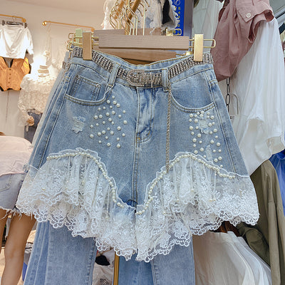 Shorts Talle Alto con Detalles de Diamantes - Estilo Coreano - Image 10