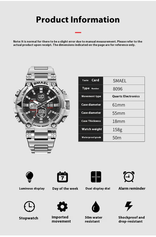 Reloj Deportivo Inteligente de Acero Inoxidable con Doble Pantalla y Luz Nocturna - Image 8