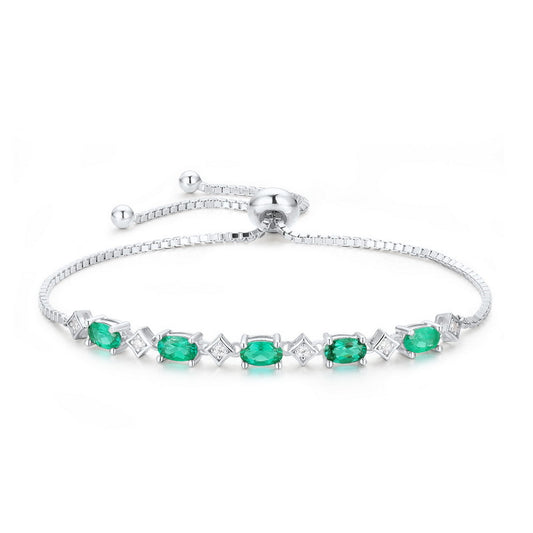 Pulsera de Plata S925 con Esmeralda Cultivada en Diseño Ovalado - Image 4