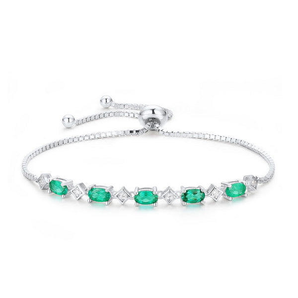 Pulsera de Plata S925 con Esmeralda Cultivada en Diseño Ovalado - Image 4