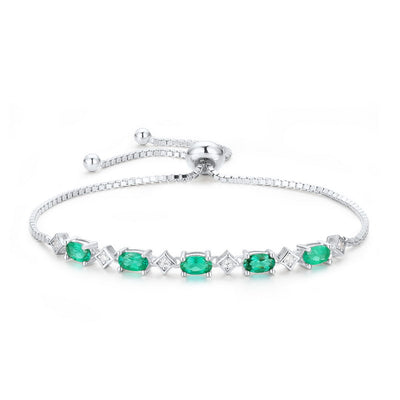 Pulsera de Plata S925 con Esmeralda Cultivada en Diseño Ovalado - Image 4
