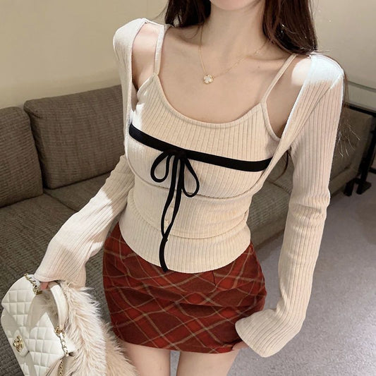 Blusa Larga con Tirantes Tipo Moño y Chaleco Base - Image 2