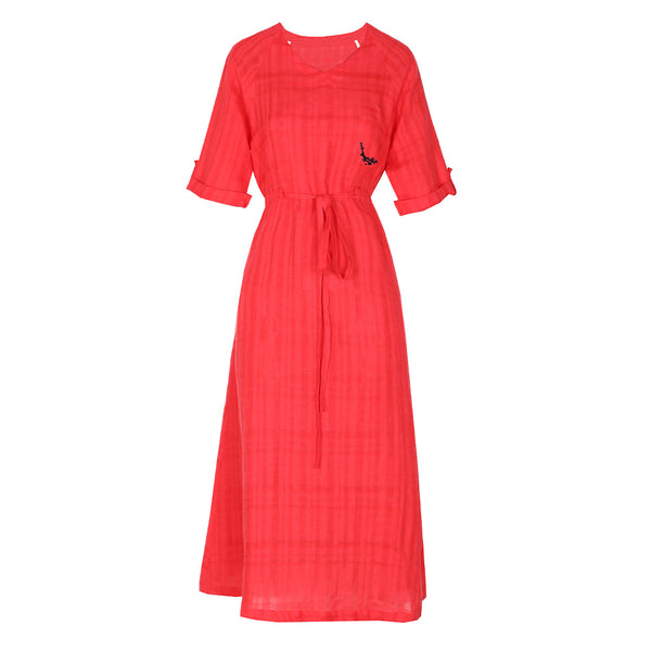 Vestido Largo de Lino y Algodón con Cuello en V y Bordado Jacquard Literario - Image 4