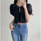 Blusa Tejida con Cordones - Manga Corta Elegante