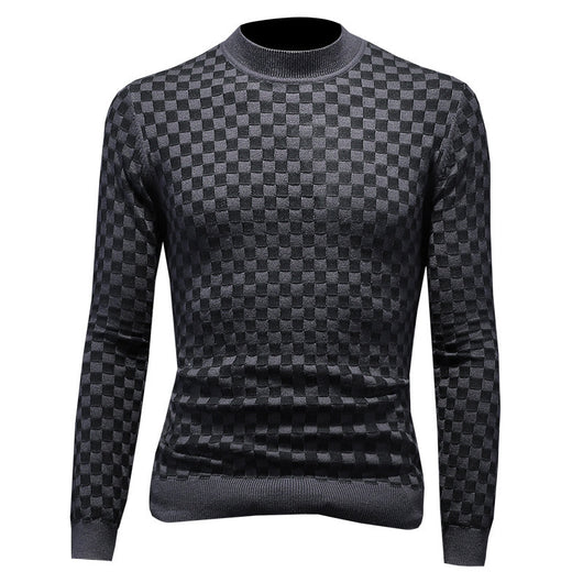 Suéter de Lana a Cuadros Talla Grande con Cuello Tortuga Medio - Image 10