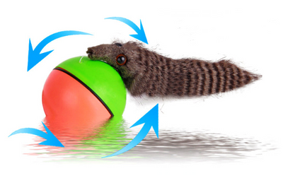 Green and pink two-tone ball with a furry gray beaver-like pet toy on a white background. - Image 5