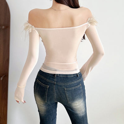 Blusa Manga Larga con Cuello Bardado y Costuras Decorativas - Image 2