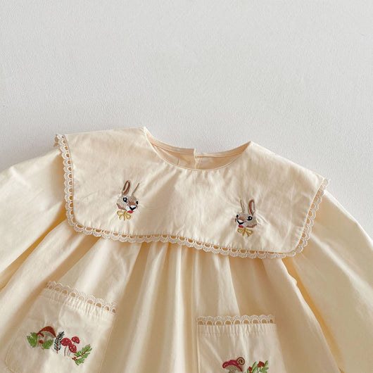 Vestido Infantil Coreano con Bordado de Conejo Animado - Image 9