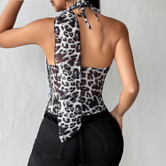 Top Tipo Camiseta Estampado Leopardo con Sostén Integrado y Tirantes al Cuello - Image 4