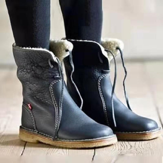 Botas de Nieve Planas con Encaje y Forro Polar
