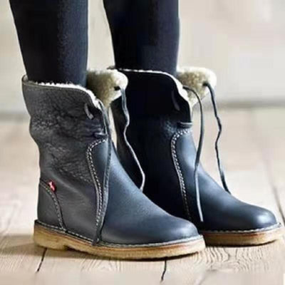 Botas de Nieve Planas con Encaje y Forro Polar