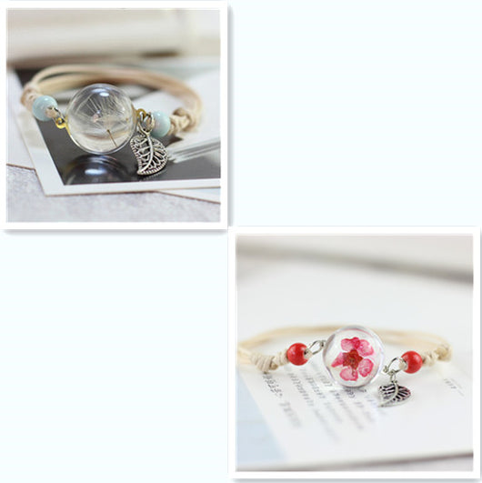 Pulsera Esfera de Cristal con Flores Secas - Diente de León y Estrellas - Image 44