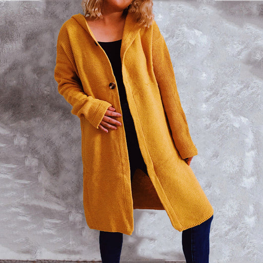 Cardigan Largo Tejido con Capucha y Botones Simples para Mujer - Image 11