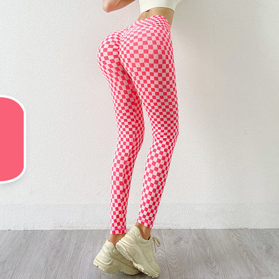 Pantalones de Yoga Tejido sin Costuras con Diseño Cuadros Melocotón - Image 3