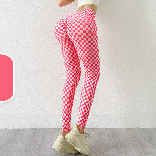 Pantalones de Yoga Tejido sin Costuras con Diseño Cuadros Melocotón - Image 3