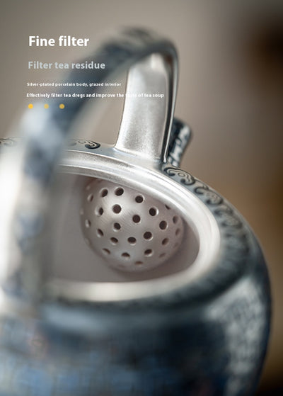 Juego de Té Taotie Chapado en Oro y Plata - Tetera Artesanal de Lujo - Image 23